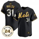 Mike Piazza Jersey #31 Mets Willie Mays Patch Vapor Premier Stitched Black Gold