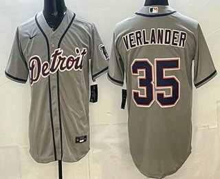 Men's DET #35 Justin Verlander Grey Cool Base Jersey