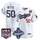 Mookie Betts Jersey #50 Dodgers 2025 World Series Champions 250 USA White