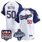 Mookie Betts Jersey #50 Dodgers 2025 World Series Champions 250 USA White Alter