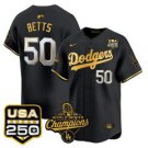 Mookie Betts Jersey #50 Dodgers 2025 World Series Champions 250 USA Black Gold