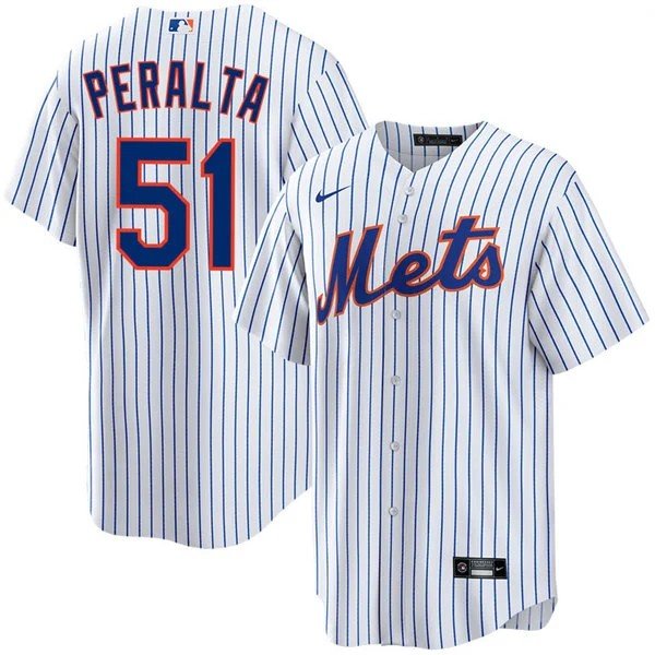 Mens New York Mets #51 Freddy Peralta Nike Home White Pinstripe Limited Jersey