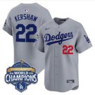 Clayton Kershaw Jersey #22 Dodgers 2025 Back-To-Back Champions Stitched Gray
