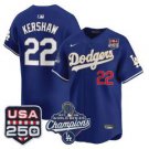 Clayton Kershaw Jersey #22 Dodgers 2025 World Series Champions 250 USA Royal