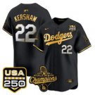 Clayton Kershaw Jersey #22 Dodgers 2025 World Champions 250 USA Black Gold