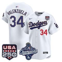 Fernando Valenzuela Jersey #34 Dodgers 2025 World Series Champions 250 USA White
