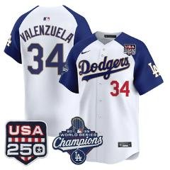 Fernando Valenzuela Jersey #34 Dodgers 2025 World Champions 250 USA White Alter