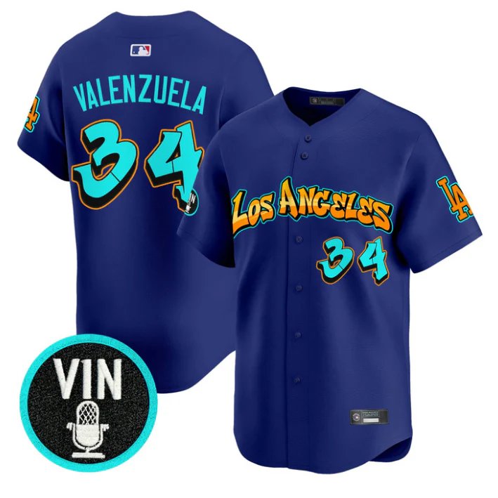 Fernando Valenzuela Jersey #34 LAD Graffiti Street Style Royal