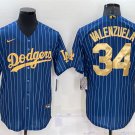 Mens Dodgers #34 Fernando Valenzuela Throwback Jersey Blue Strip