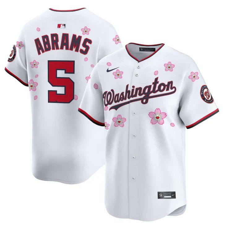 CJ Abrams Jersey #5 Washington Nationals Cherry Blossom Vapor Jersey White