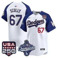 Vin Scully Jersey #67 Dodgers 2025 World Series Champions 250 USA White Alter