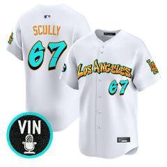 Vin Scully Jersey #67 Los Angeles Dodgers Graffiti Street Style Stitched White