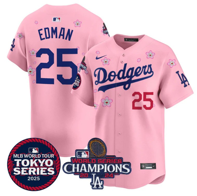 Tommy Edman Jersey #25 Dodgers Tokyo Series 2025 World Series Champions Patch Pink