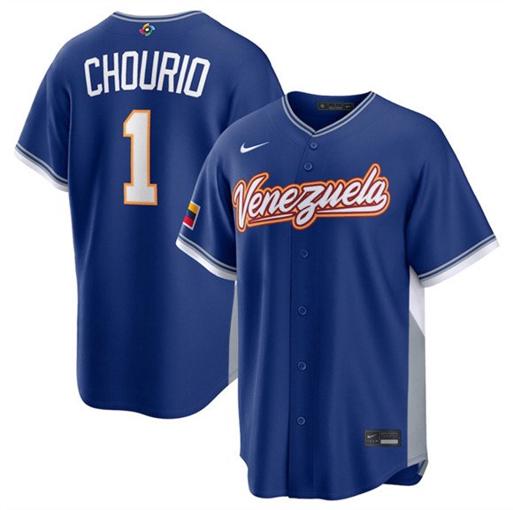 Men's Venezuela Baseball #1 Jackson Chourio Royal 2026 World Baseball Classic Home Jersey