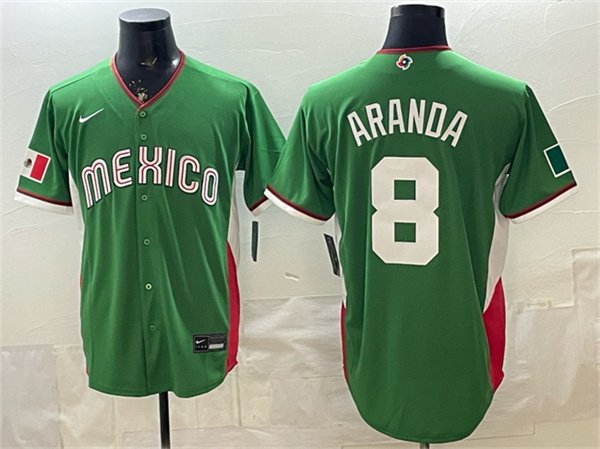 Men's Mexico Baseball #8 Jonathan Aranda Green 2026 World Baseball Classic Jersey