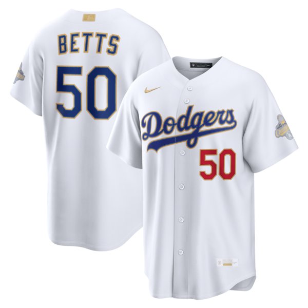 Dodgers #50 Mookie Betts White 2026 Gold Collection Jersey