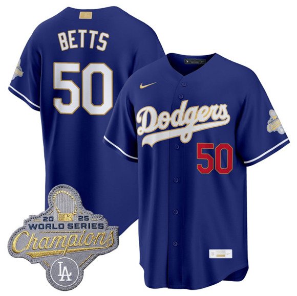 Dodgers #50 Mookie Betts Royal 2026 Alternate Gold Collection Jersey