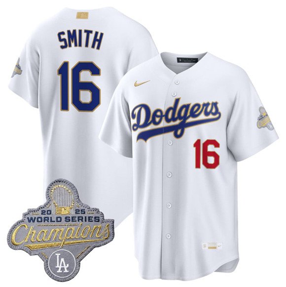 Dodgers #16 Will Smith White 2026 Gold Collection Stadium Stitched Jersey