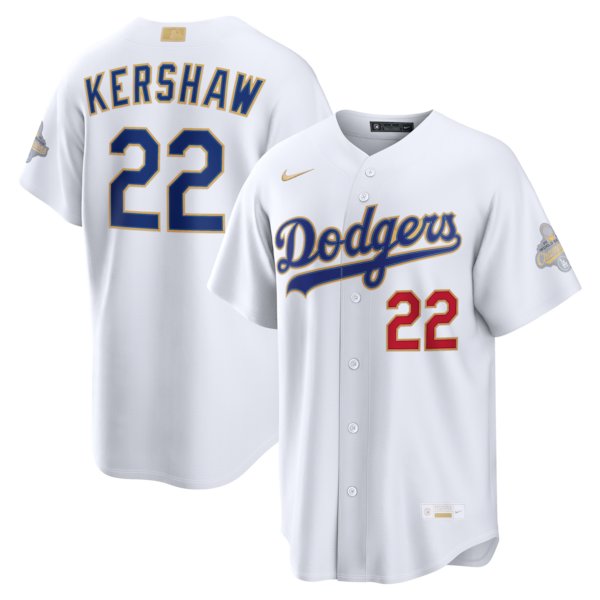 Dodgers #22 Clayton Kershaw Nike White 2026 Gold Collection Jersey