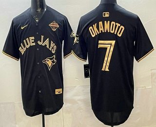 Men's Toronto Blue Jays #7 Kazuma Okamoto Black Gold 2025 American League Champions Jersey