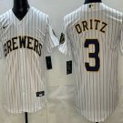 Men's Milwaukee Brewers #3 Joey Ortiz White Cool Base Jersey