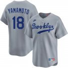 Dodgers #18 Yoshinobu Yamamoto Nike Gray Throwback Cooperstown Collection Jersey
