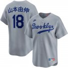 Dodgers #18 Yoshinobu Yamamoto Kanji Name Nike Gray Throwback Cooperstown Collection Jersey