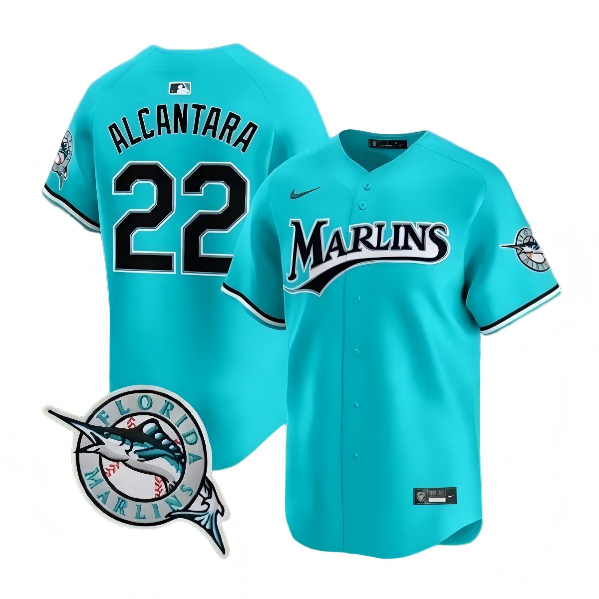 Mens Miami Marlins #22 Sandy Alcantara 2026 Aqua Throwback Limited Jersey