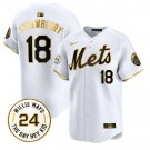 Darryl Strawberry Jersey #18 Mets Willie Mays Patch Vapor Premier White Gold
