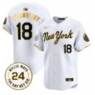 Darryl Strawberry Jersey #18 Mets Willie Mays Patch Vapor White Gold