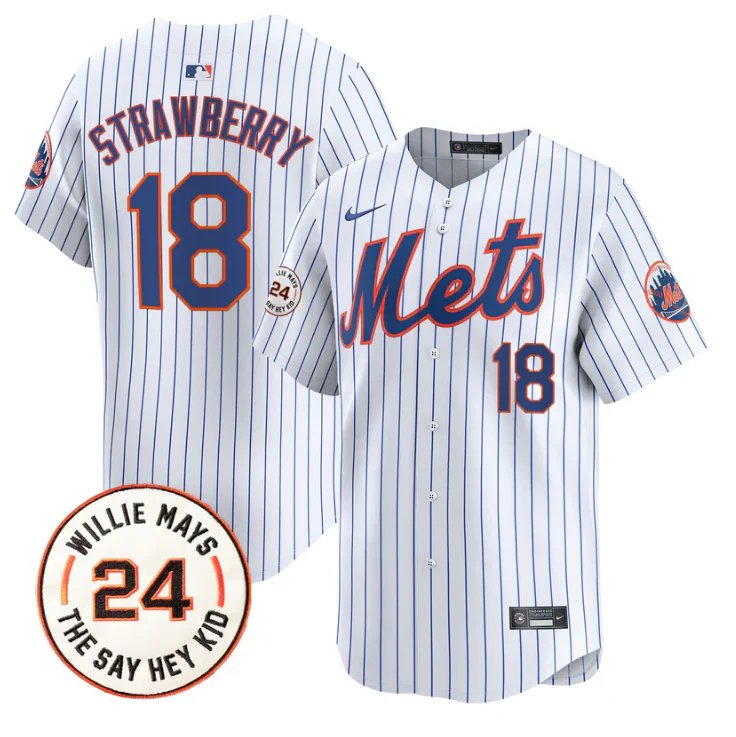 Darryl Strawberry Jersey #18 Mets Willie Mays Patch Vapor White
