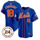 Darryl Strawberry Jersey #18 Mets Willie Mays Patch Vapor Blue Royal
