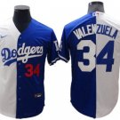 Los Angeles Dodgers #34 Fernando Valenzuela Royal White Split Jersey