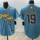 Brewers #19 Robin Yount Powder Blue City Connect With Home & Bob Uecker Patch Jersey