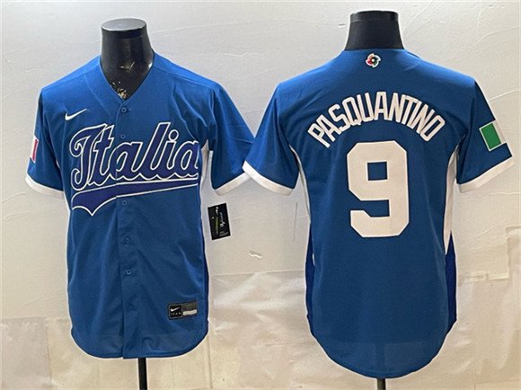 Men's Italy Baseball #9 Vinnie Pasquantino Blue 2026 World Baseball Classic Home Jersey