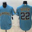 Brewers #22 Christian Yelich Blue With Home & Bob Uecker Patch Jersey