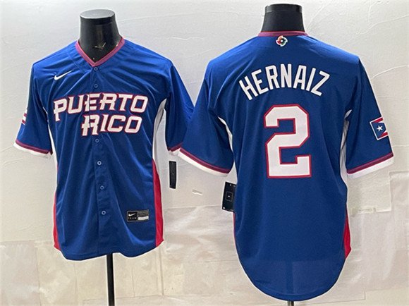 Men's Puerto Rico Baseball #2 Darell Hernaiz Royal 2026 World Baseball Classic Road Jersey