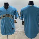 Men's Milwaukee Brewers Blank Blue With Home & Bob Uecker Patch Stitched Baseball Jersey