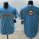 Men's Milwaukee Brewers Team Big Logo Blue With Home & Bob Uecker Patch Jersey