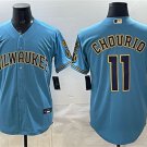 Brewers #11 Jackson Chourio Blue With Home & Bob Uecker Patch Jersey