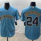 Brewers #24 William Contreras Blue With Home & Bob Uecker Patch Jersey