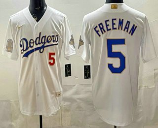 Dodgers #5 Freddie Freeman White Gold World Series Champions Collection Limited Jersey 2026