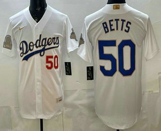Dodgers #50 Mookie Betts White Gold World Series Champions Collection Limited Jersey 2026