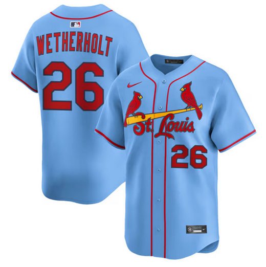 St. Louis Cardinals #26 JJ Wetherholt Light Blue Baseball Jersey