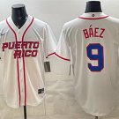 Men's Puerto Rico Baseball #9 Javier Báez White 2026 World Baseball Classic Home Jersey
