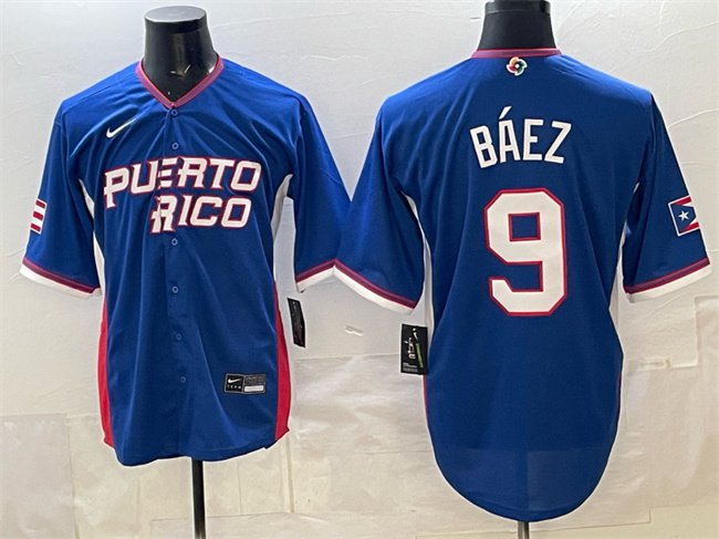 Men's Puerto Rico Baseball #9 Javier B&Atilde;&iexcl;ez Royal 2026 World Baseball Classic Road Jersey