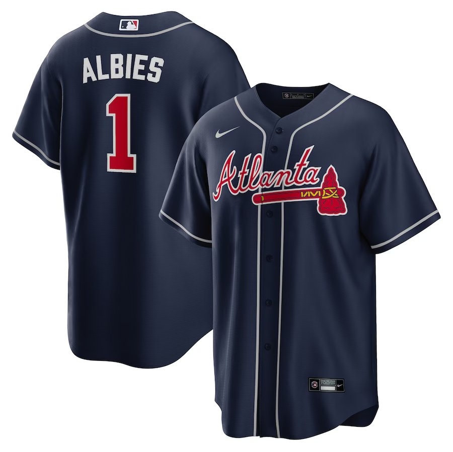 Atlanta Braves #1 Ozzie Albies Cool Baseball Jersey Navy
