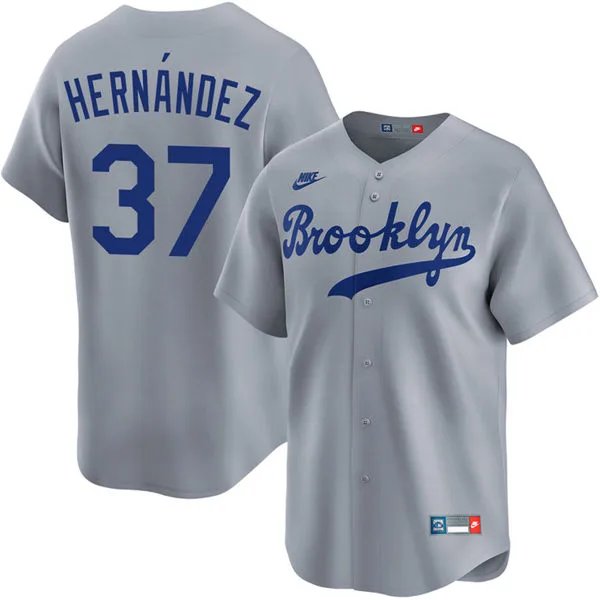 Dodgers #37 Teoscar Hernandez Nike Gray Throwback Cooperstown Collection Limited Jersey