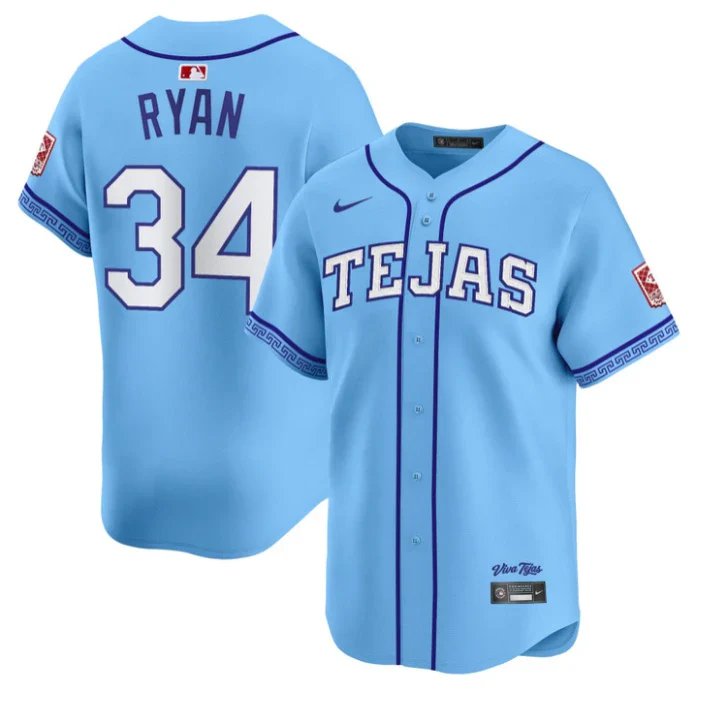 Texas Rangers #34 Nolan Ryan Blue 2026 City Connect Stadium Stitched Baseball Jersey