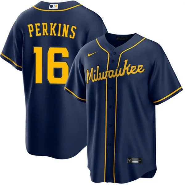 Milwaukee Brewers #16 Blake Perkins Nike Navy Alternate Limited Jersey
